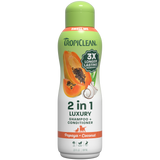 TropiClean Papaya + Coconut Pet Shampoo & Conditioner, 3X Front bottle on white background.