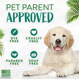 TropiClean Watermelon Refreshing 2-in-1 Pet Shampoo & Conditioner. Dog with 'Pet Parent Approved' label, highlighting dye-free, cruelty-free, paraben-free, and soap-free products.