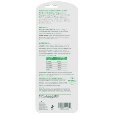 TropiClean Fresh Breath large dog gel kit back