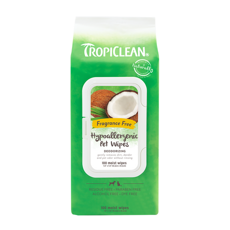 TropiClean Hypoallergenic Cleaning Pet Wipes, image of front of package
