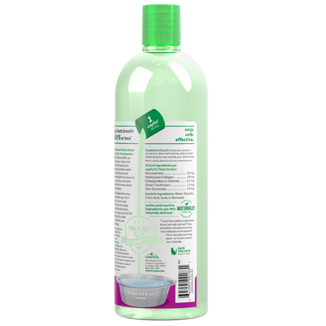 Fresh Breath by TropiClean Oral Care Water Additive Plus Hip & Joint for Pets, image of back of 33oz bottle