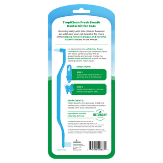 TropiClean Fresh Breath Odor & Tartar Control Dental Kit for Cats, back of package