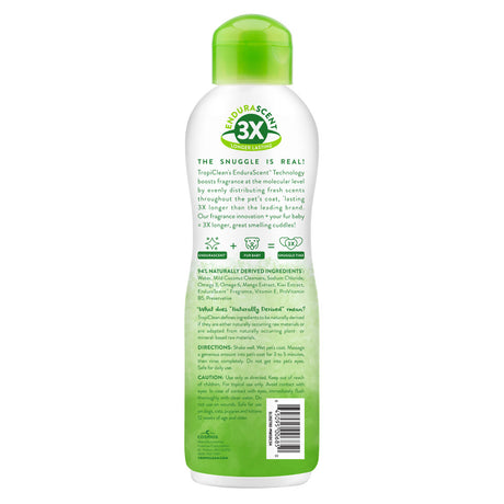 TropiClean EnduraScent™ Mango Kiwi Pet Shampoo, image of back of bottle