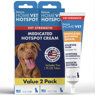Tropiclean Home Vet Medicated Hotspot Cream for Pets packaging, value pack of 2.