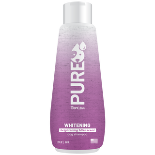 TropiClean PURE Brightening Bliss Whitening Plant-Based Dog Shampoo, front of 22oz bottle