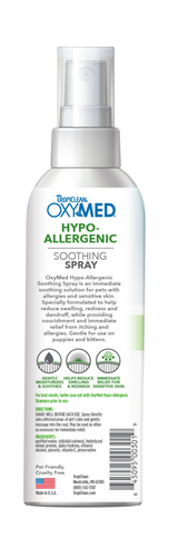 TropiClean OxyMed Hypoallergenic Anti Itch Spray for Dogs and Cats, image of back of spray bottle