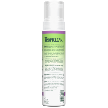 TropiClean dander cat waterless shampoo bottle back