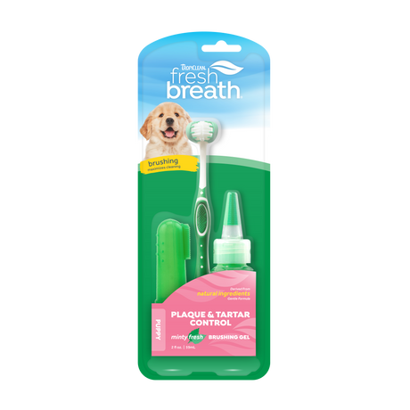 TropiClean Fresh Breath Plaque & Tartar Control Kit for Puppies, front of package