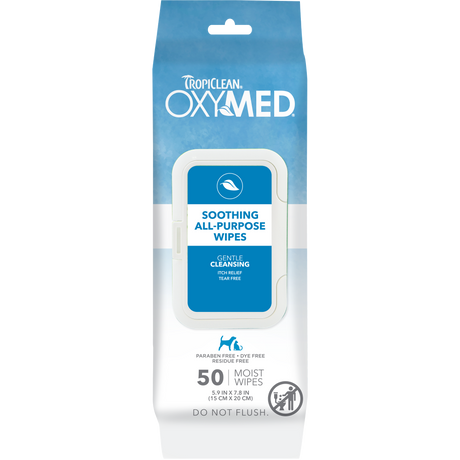 TropiClean OxyMed Soothing Relief Wipes for Pets, image of front of package