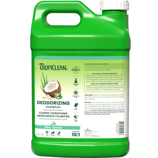 TropiClean deodorizing shampoo 2.5 gallon front.
