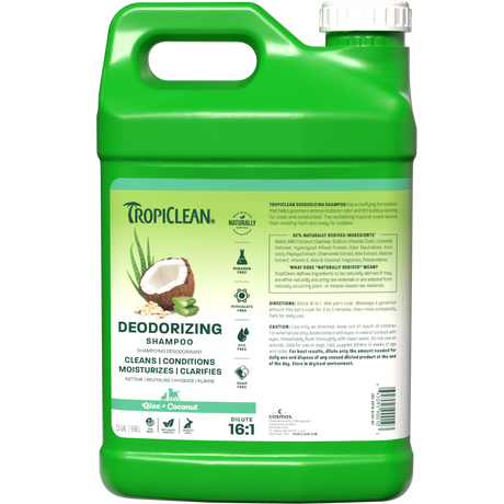 TropiClean deodorizing shampoo 2.5 gallon front.
