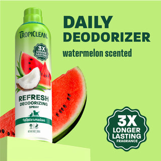 Tropiclean watermelon deodorizing spray on green background