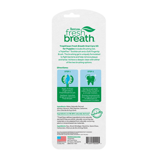 TropiClean Fresh Breath Oral Care Kit for puppies back on a white background.