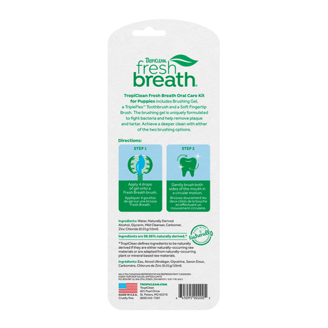 TropiClean Fresh Breath Plaque & Tartar Control Kit for Puppies back of package