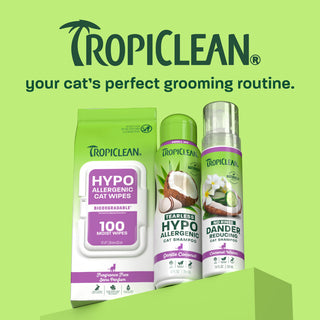 TropiClean cat hypo line up on light green background.