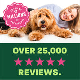 dog and person laying on floor, "Over 25,000 5 star reviews".