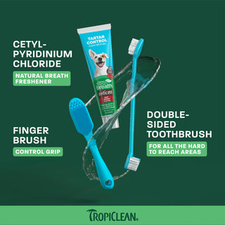 TropiClean Fresh Breath Beef Brisket Plaque & Tartar Control Brushing Kit, 2oz