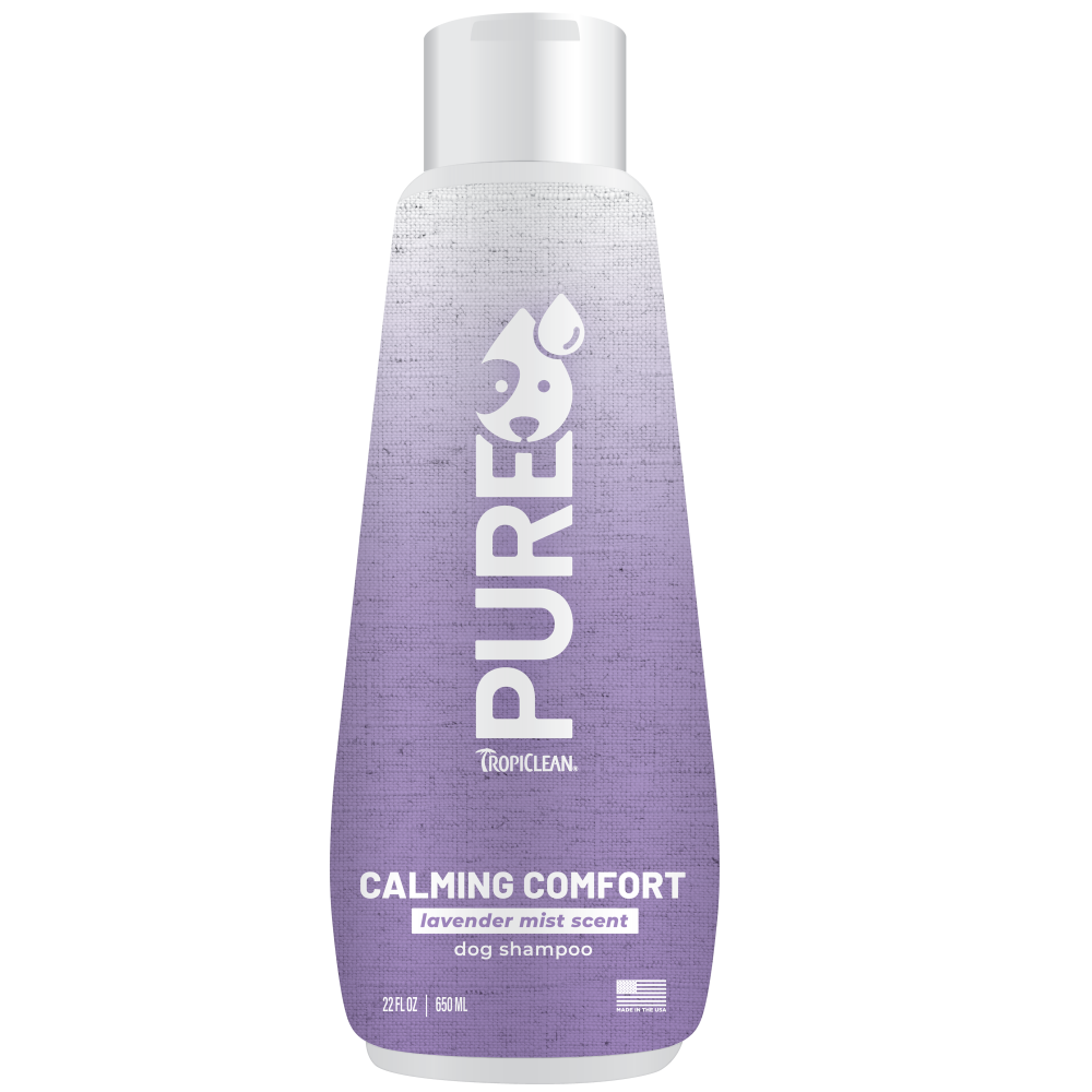 TropiClean PURE Lavender Mist Calming Plant-Based Pet Shampoo, front of 22oz bottle