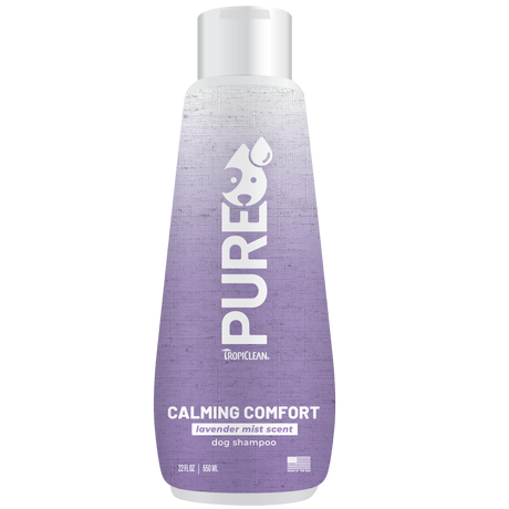 TropiClean PURE Lavender Mist Calming Plant-Based Pet Shampoo, front of 22oz bottle
