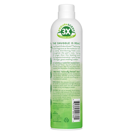 TropiClean EnduraScent Blackberry Pear Pet Deodorizing Mist Spray, image of back of bottle