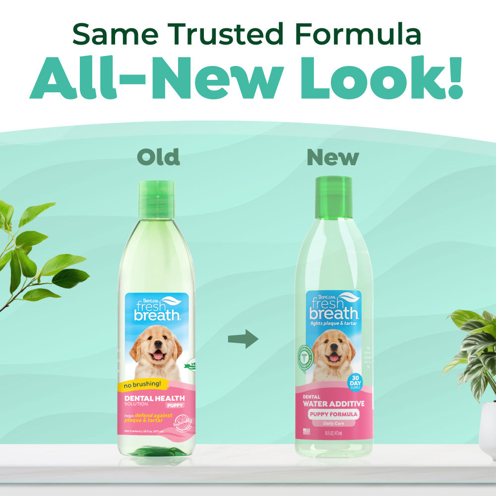 Comparison of old and new bottle designs of a dental water additive for dogs