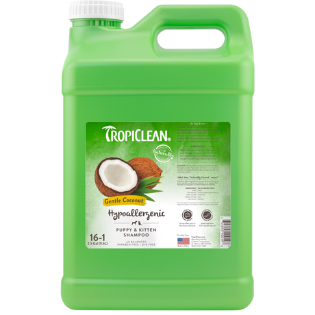 TropiClean Gentle Coconut Hypoallergenic Puppy and Kitten Shampoo, image of 2.5 gal bottle