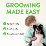 Person grooming a dog with text 'Grooming Made Easy' and steps on a white background