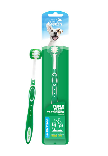 TropiClean Fresh Breath Dog Toothbrush, image of front of package for small-medium dogs