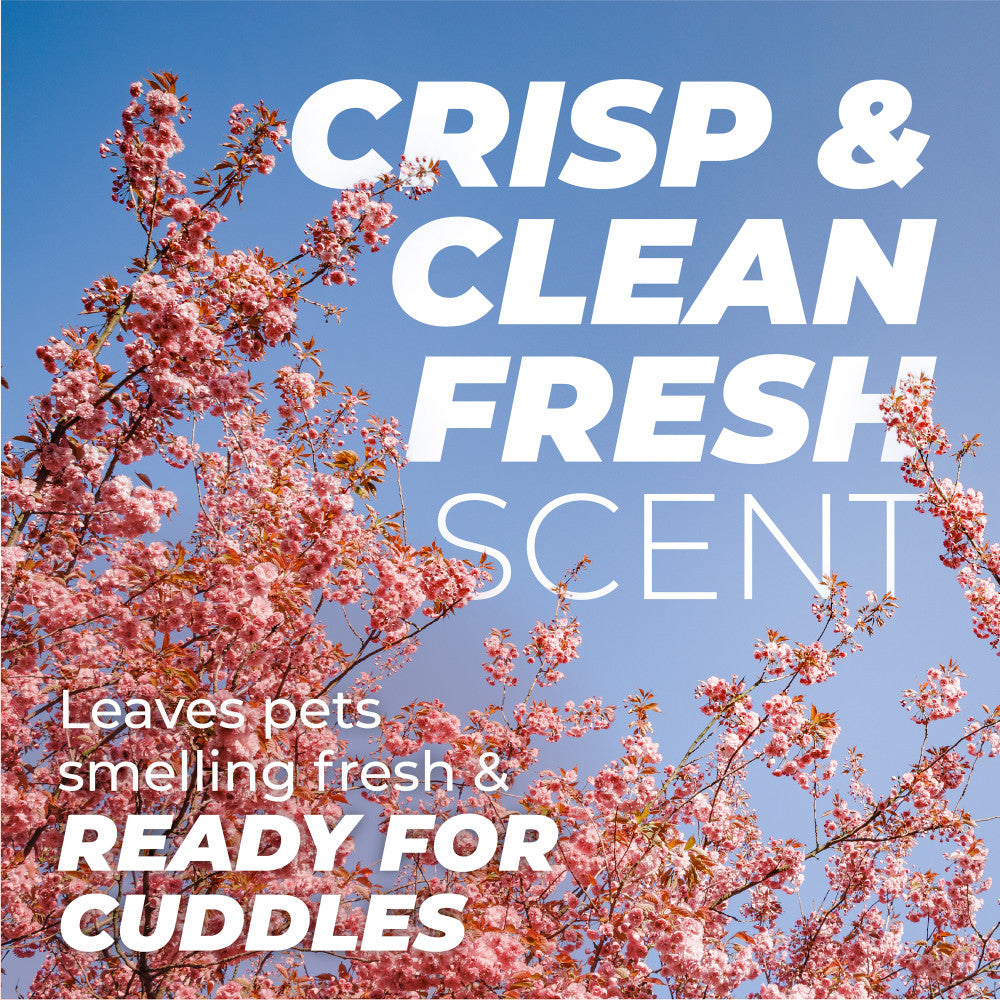 TropiClean PURE Hypoallergenic Plant-Based Wipes for Dogs & Cats. Floral branches with text about a product's scent and readiness for use.