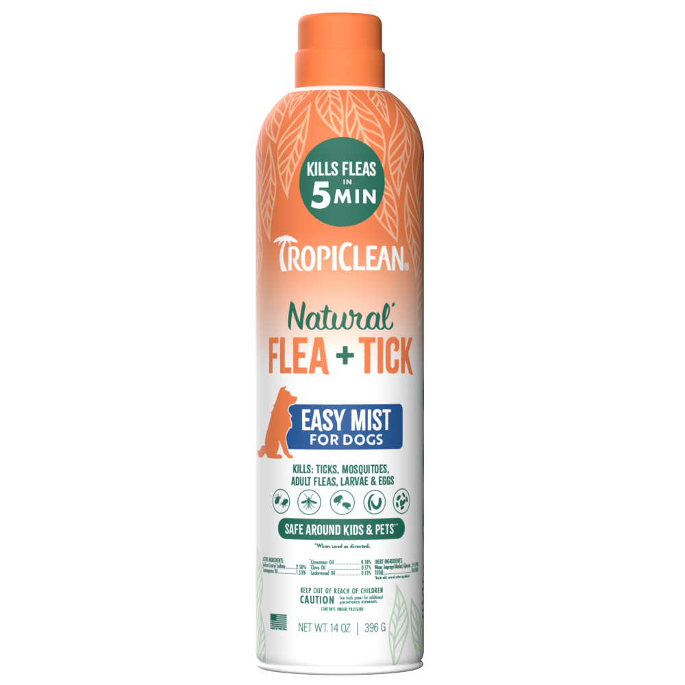 TropiClean Natural Flea + Tick Dog + Home Easy Mist Spray, image of front of bottle