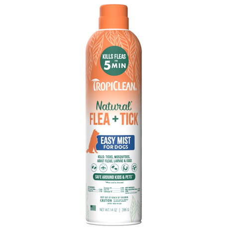 TropiClean Natural Flea + Tick Dog + Home Easy Mist Spray, image of front of bottle