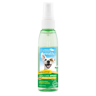 TropiClean Fresh Breath Peanut Butter Oral Care Spray for Pets, image of front of bottle