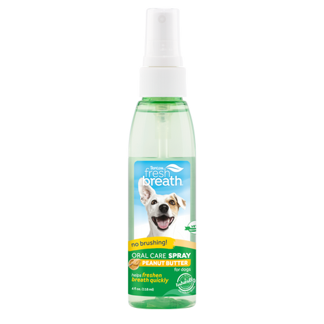 TropiClean Fresh Breath Peanut Butter Oral Care Spray for Pets, image of front of bottle