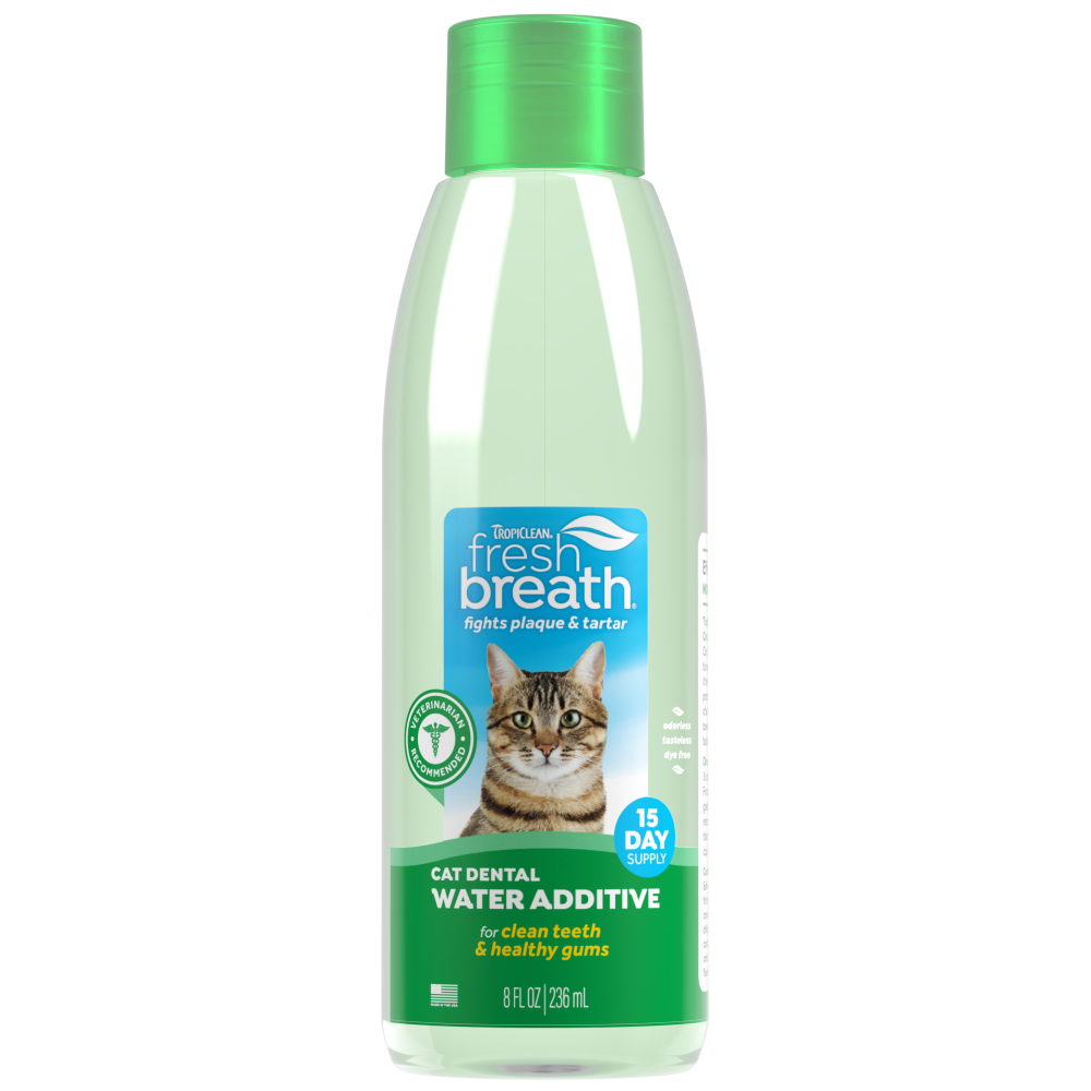 Fresh Breath by TropiClean Oral Care Water Additive for Cats, image of front of 8oz bottle