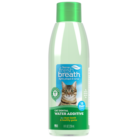 Fresh Breath by TropiClean Oral Care Water Additive for Cats, image of front of 8oz bottle