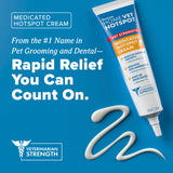 HomeVet Medicated Hot Spot Cream for Dogs by TropiClean, tube with text on a blue background.