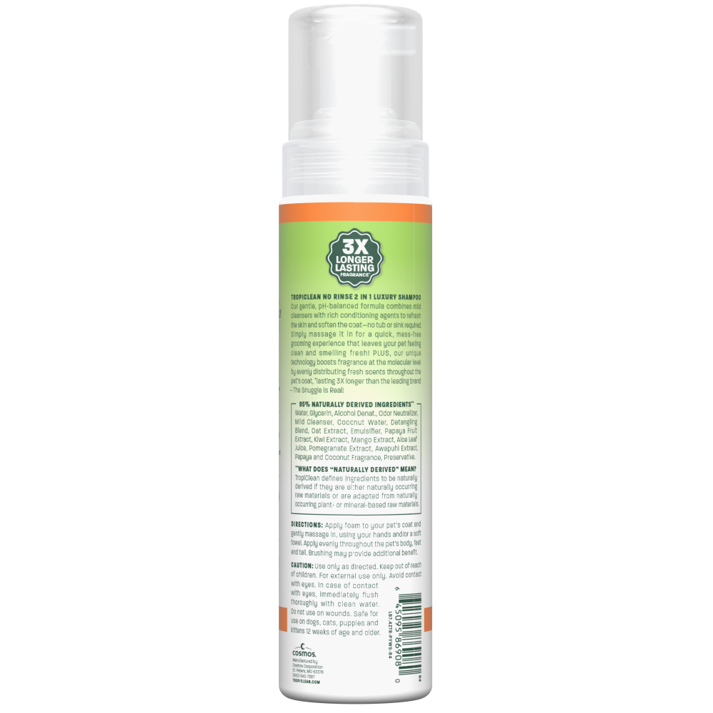 TropiClean Papaya +  Coconut No Rinse Pet Shampoo, 7.4oz