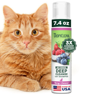 TropiClean Berry + Coconut Deep Cleanse No Rinse Cat Shampoo, 7.4oz
