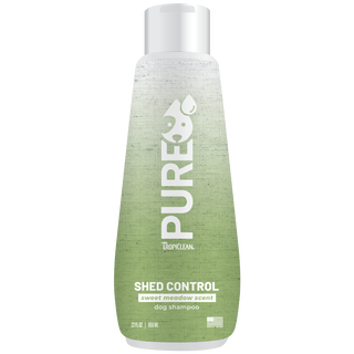 TropiClean PURE Sweet Meadow Shed Control Plant-Based Dog Shampoo, front of 22oz bottle
