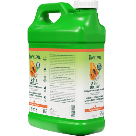 TropiClean papaya 2.5 gallon side view