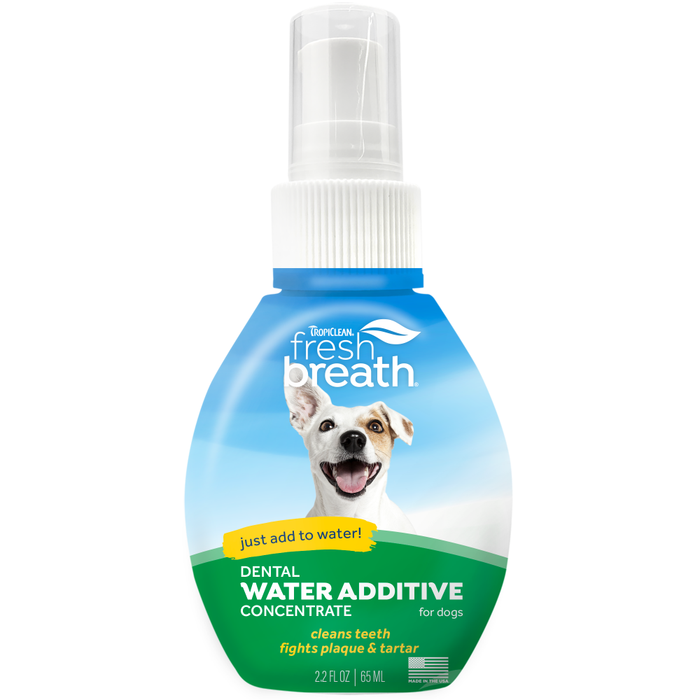TropiClean Fresh Breath Dog Dental Water Additive Concentrate, image of front of bottle