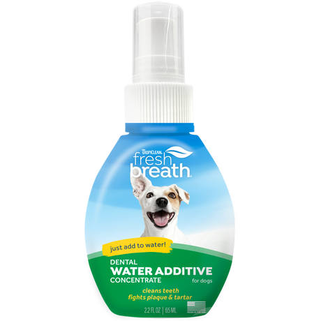 TropiClean Fresh Breath Dog Dental Water Additive Concentrate, image of front of bottle