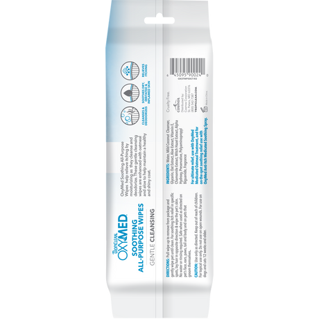 TropiClean OxyMed Soothing Relief Wipes for Pets, image of back of package