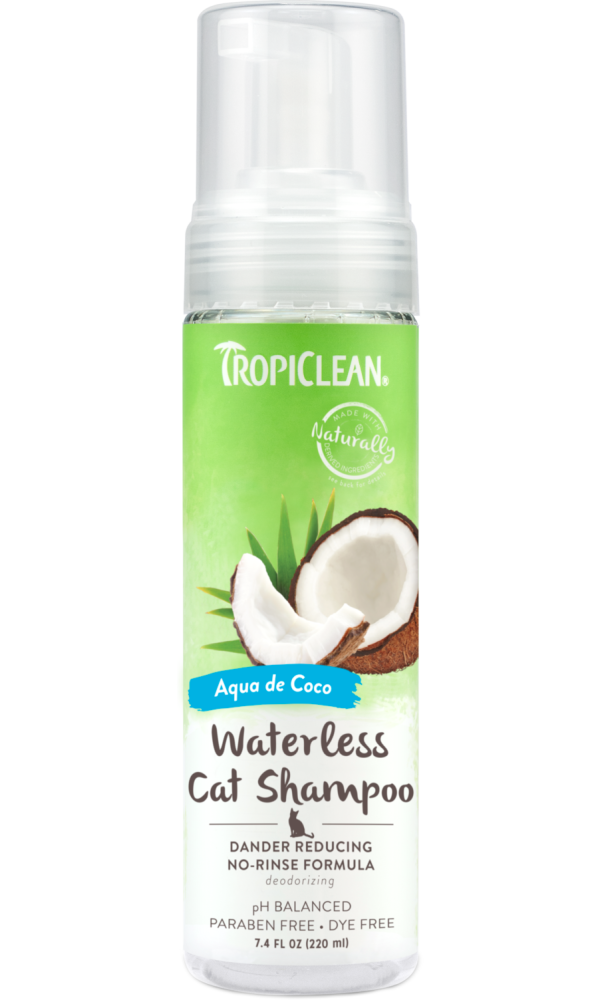 TropiClean Dander Reducing Waterless Cat Shampoo, image of front of bottle