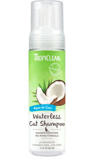 TropiClean Dander Reducing Waterless Cat Shampoo, image of front of bottle