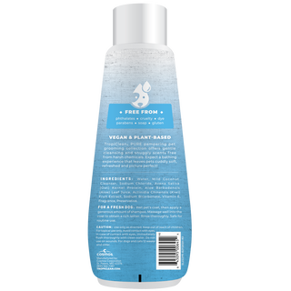 TropiClean PURE Breezy Fresh Deluxe 2-in-1 Plant-Based Dog Shampoo and Conditioner, back of 22z bottle