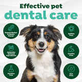 Fresh Breath Enticers Peanut Butter & Honey Tartar Control Dog Dental Kit. Dog with 'Effective pet dental care' text and icons on a white background.