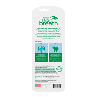 TropiClean Fresh Breath Plaque & Tartar Control Kit for Cats, back of packaged kit