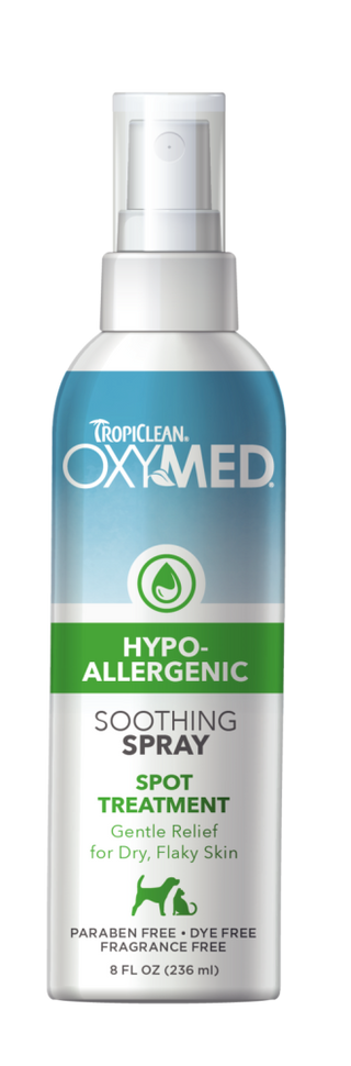 TropiClean OxyMed Hypoallergenic Anti Itch Spray for Dogs and Cats, image of front of spray bottle