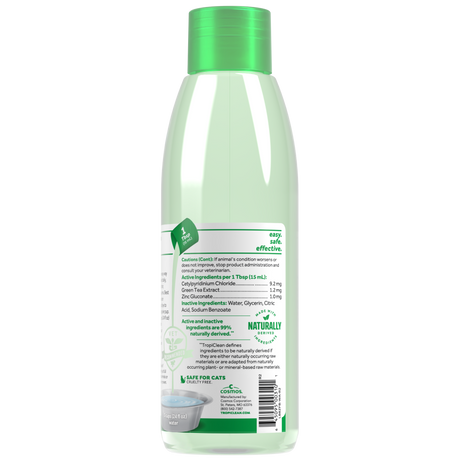 TropiClean Fresh Breath Oral Care Water Additive for Pets, back image of 8oz bottle